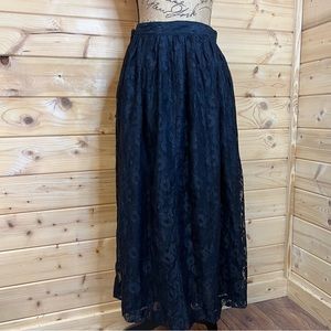 Black long lace skirt with slip, buttons, size 12 chaos brand